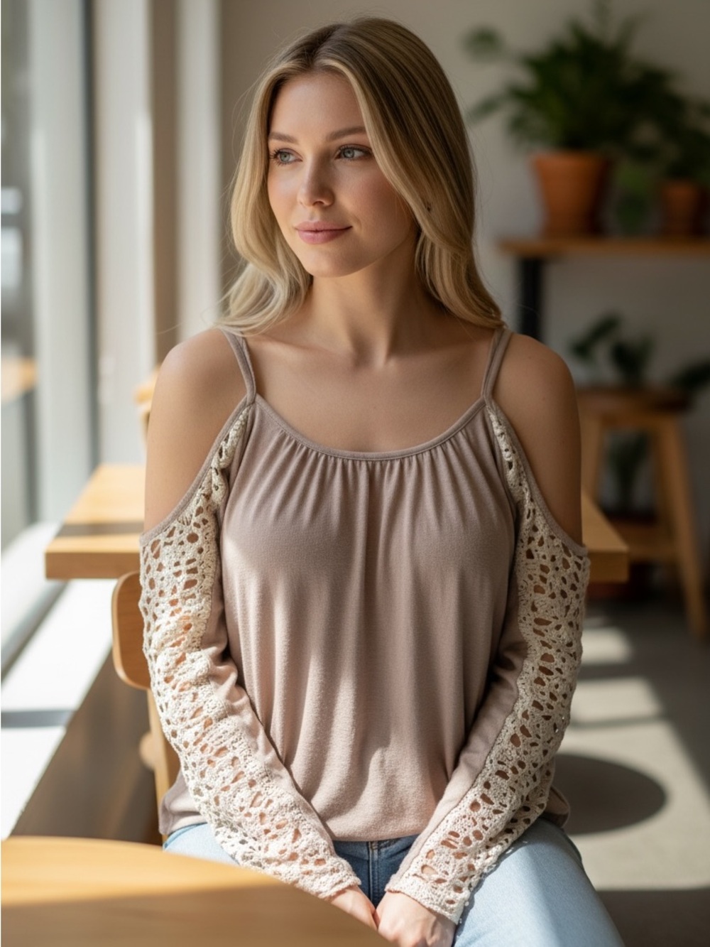Umgee Tan Textured Blouse